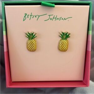 Betsey Johnson Gold and Green Pineapple Earrings NWT